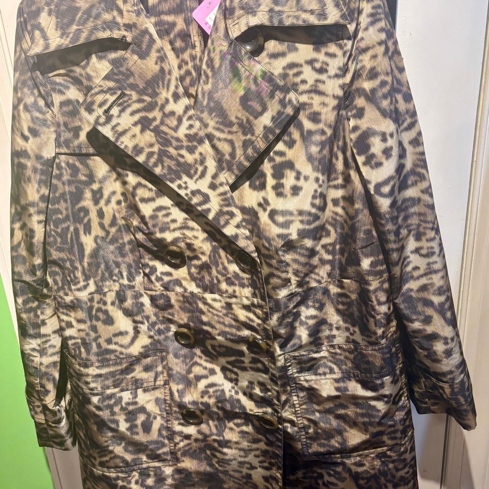 Talbots Leopard-Print Trench Coat in Brown and Black